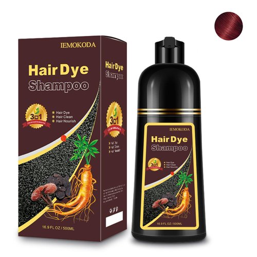 Fedulili Hair Dye Shampoo 3-in-1 Champu Para Canas Mujer, Instant Wine Red Herbal Burgundy Hair Color Treated Shampoo, Long Lasting Easy to Use, for Women Men Christmas Gift, 500ml