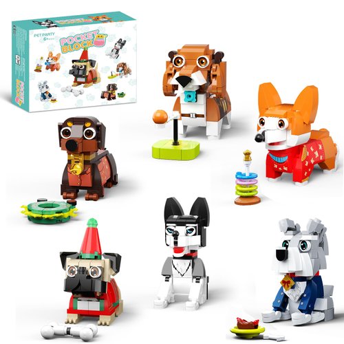 6pack Party Favors Mini Dogs Building- Compatible with Lego Set for Boys 8-14, Adorable Animals Building Sets, Party Favors Birthday Gift for Kids 8-12 (754PCS)