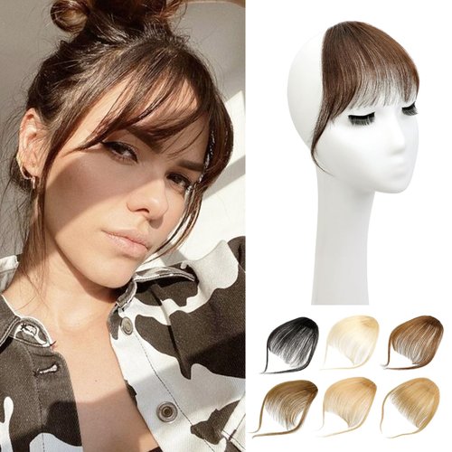 Wodelanle Bangs Hair Clip in Bangs,100% Human Hair Fake Bangs Clip on Bangs Dark Brown,Faux Bangs...