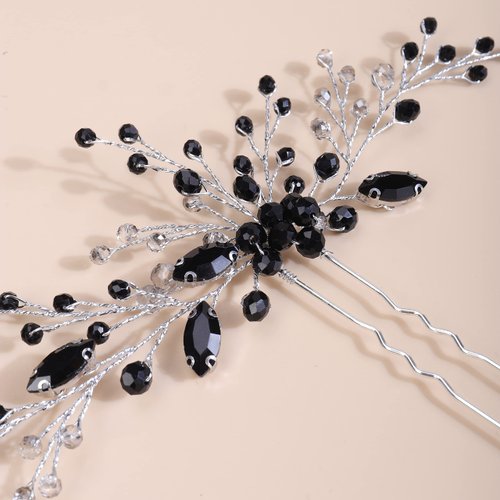 Rumtock Black Crystal Beads Long Hair Pins for Women Girls Hair Piece Hair Styling Jewelry for Wedding (Black)