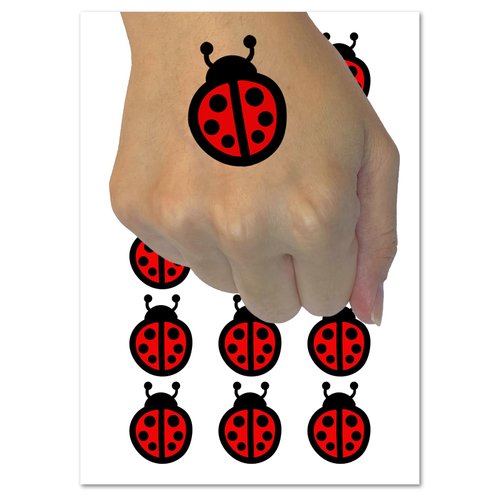 Cartoony Ladybug Temporary Tattoo Water Resistant Fake Body Art Set Collection - 15 2" Tattoos (1 Sheet)