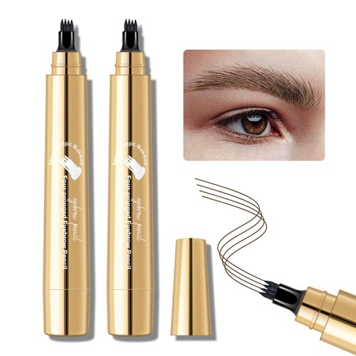 KYDA 2 Pcs Brown Microblading Eyebrow Pencil, 4 Fork Tip Liqid Eyebrow Pen, Eyebrow Tattoo Pen for Natural Brow Looking, Eyebrow Contouring Pencil, Lasting Sweatproof