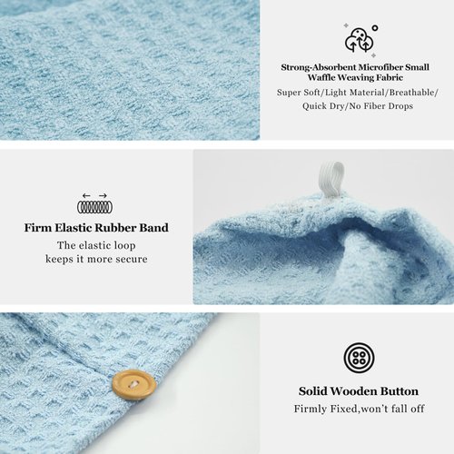 TOCOHO Microfiber Waffle Weave Hair Towel and Bath Wrap Towel Set for Women- Adjustable Soft Shower Body Wraps with Hair Turban, Super Absorbent to Quick Drying Hair and Body (Light Blue)