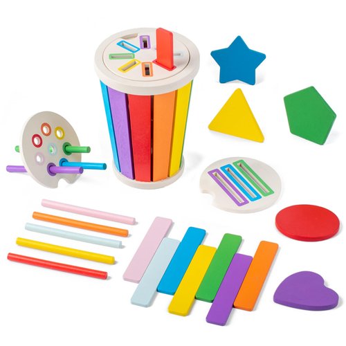 Smartwo Montessori Toys for 1 2 3 Year Old, 3 in1 Wooden Learning Color Sorting Toys for Toddlers 12-36 Month Old, Wooden Educational Toy, Fine Motor Developmental Sensory Matching Games