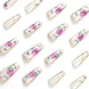 SINHOT Square Press on Nails Long Squoval Fake Nails Glossy Glue on Nails Rose Acrylic Nails Gold Line Artificial Nails White Pearls Stick on False Nails with Design 24 pcs