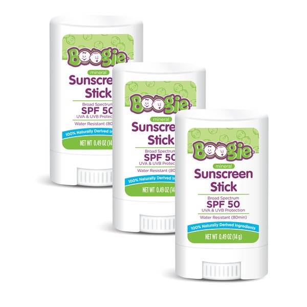 Baby Sunscreen Stick by Boogie Block, Mineral Sunscreen SPF 50, FSA HSA Eligible, Travel Size Sunblock for Kids, Zinc Oxide, Water Resistant, Vegan, Fragrance Free Pack of 3