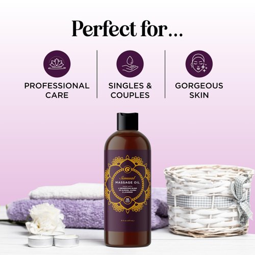 Aromatherapy Sensual Massage Oil for Couples - Relaxing Full Body Massage Oil for Date Night with Sweet Almond Oil - Vegan Lavender Massage Oil for Massage Therapy Smooth Gliding Formula 16 Fl Oz