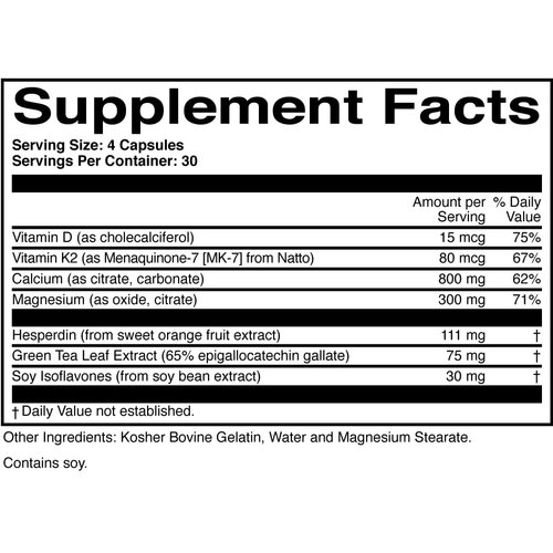 BoneProtect - Advanced Calcium Supplement for Bone Health - 800 Mg. Calcium, Vitamin D, Vitamin K, Soy Isoflavones, Hesperidin, Green Tea Extract - 120 Capsules