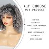 Daiaces Grey Ombre Curly Wig for Black Women Kinky Afro Curly Wigs with Bangs Hair Shoulder Length Ombre Grey Wig With Bangs Heat Resistant Synthetic Hair for Daily Use