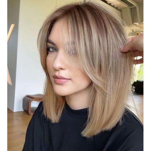 ALANHAIR Ombre Brown Blonde Wigs for Women Ash Blonde Wig with Curtain Bangs Shoulder Length Natu...