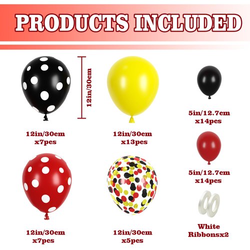 Black Red Yellow Balloons,60 Pcs Black Red Latex Balloons 12 Inch Confetti Balloons for Arch Garland Kit Boys Girls Cartoon Mouse Theme Birthday Party Decorations Wedding Baby Shower Party Supplies