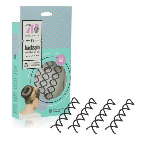 718-Beauty Backspin Spiral Hair Pin, Easy & Fast Bun Maker Twist Screws - Hair Pin for Women, Updo Hair Accessories - Color Match for Dark Hair, 4 Pins