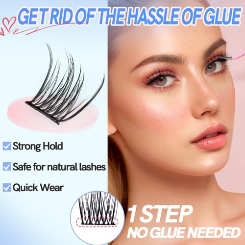MLEN DIARY Self Adhesive Lash Clusters DIY Eyelash Extensions D Curl Natural 36Pcs Self Adhesive Cluster Lashes 10-12MM No Glue Individual Lashes Self Application at Home