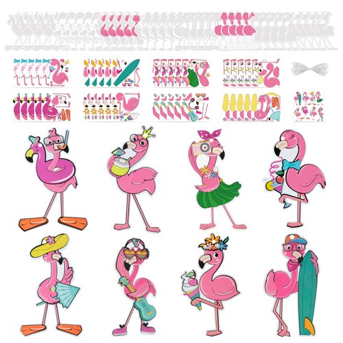 3sscha 40 Packs Summer Flamingo Craft Kit for Kids - Make Your Own Pink Hawaii Summer Beach Card DIY Self-Adhesive Sticker Handmade Art Project Decoration Classroom Home Activity Gift Party Favor