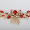 Teyglen Bride Crystal Wedding Hair Comb Red Rhinestone Bridal Side Comb Wedding Hair Accessories Teardrop Crystal Hair Piece Rhinestone Headpiece for Women Bride Girls (Red)