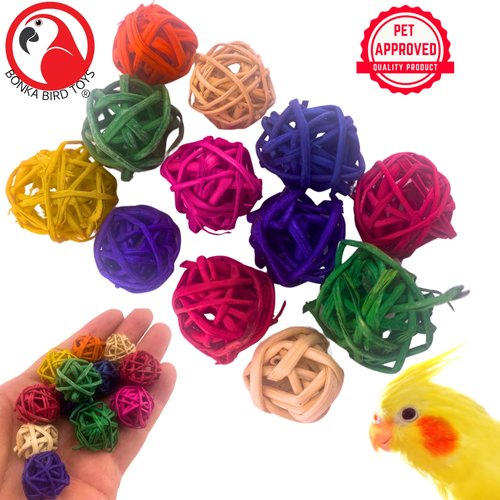 Bonka Bird Toys Pk12 Tiny Vine Balls Colored Natural Foot Talon Craft Part Parrot Cage Toys, Conure, Parakeet, Ringneck, and Similar Breeds (3350 Colored)