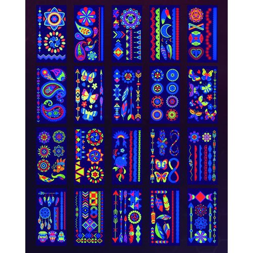 Ozepao 20 Sheets Glow in The Black Light Temporary Tattoos, Glow Party Supplies for Adults and Kids, 160+ Neon UV Glow Fluorescent Designs, Perfect for Neon Raves, Festivals, Birthday Parties and More