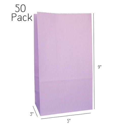 Party Favor Bag - 50 Pack Light Purple Lavender Lilac Color Paper Kraft Lunch Gift Treat Bags Ideal for Baby Shower, Birthday Party, Craft Projects, Gift Bags