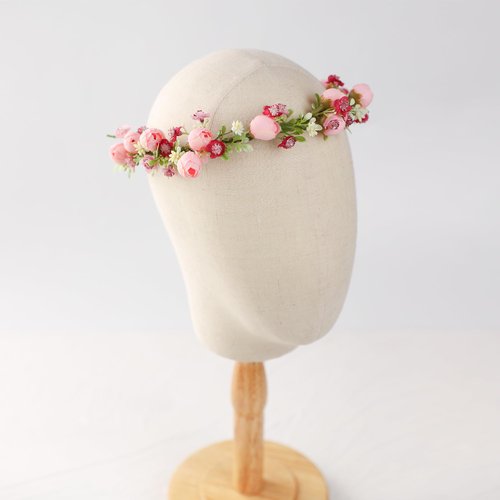 KorViSHOW Handmade Flower Crown Flower Hair Wreath Women Headband Green Leaf Headpiece Weeding Hair Accessories for Bridal Girls Halo Headdress(Pink Style)