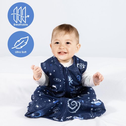 GUNTAIL Baby Sleep Sack 0-6 Months Baby Wearable Blanket 100% Rayon Cotton 2-Way Zipper Toddler Sleeping Sack，Comfy Soft Lightweight TOG 0.3（Galaxies）