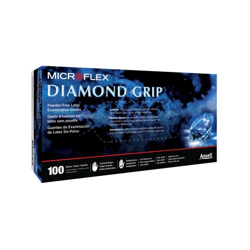 Microflex Diamond Grip MF-300 Disposable Latex Gloves for Automotive, Machinery Industries - Medium, Natural Clear (Box of 100)