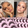 Lashes Natural Look False Eyelashes D Curl 16mm Lashes 3D Wispy Faux Mink Eyelashes with Clear Band Fake Eye lashes 7 Pairs by Goddvenus