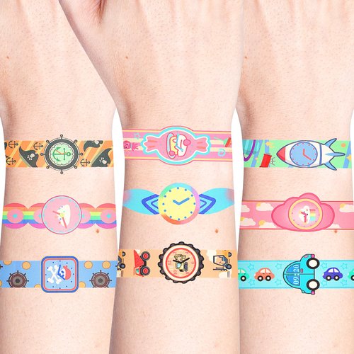 10 Sheets Watch Temporary Tattoos for Kids, Cartoon Watch Tattoo Stickers, Waterproof Fake Tattoo Stickers for Birthday Party Supplies