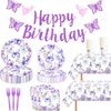 121 Pcs Butterfly Birthday Party Decor Spring Butterfly Paper Plates Napkins Forks Cups Tablecloth Banner Dinnerware for Butterfly Girls Baby Shower 1st 2nd 3rd 4th Bday Party Supplies Decorations