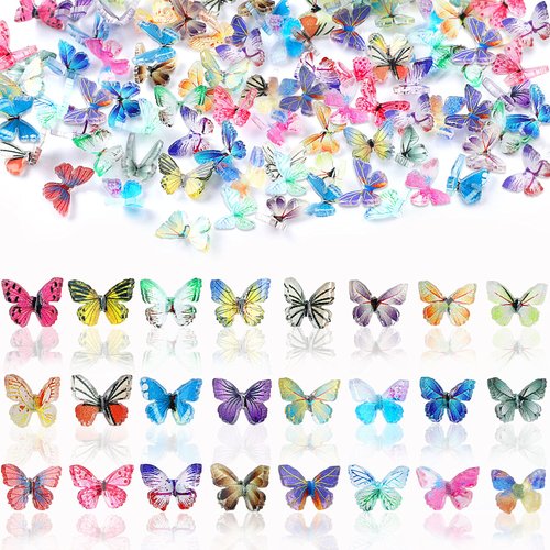 JANYUN 3D Acrylic Butterfly Nail Charms, 120 Pcs Summer Butterfly Nail Glitter Sets Spring Butterflies Nail Charms for Nail Art Decoration DIY Resin Manicure Crafts Design