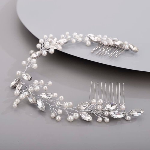 BERYUAN Hair Vine for Women Bridal Hair Comb for Bride Pearls Crystal Hair Comb Slide SILVER