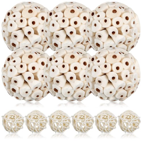 Charniol 12 Pcs Bird Shreddable Toy 6 Natural Parrot Sola Balls Rattan Foraging Toys Chewing Accessories for Budgie Parakeet Cockatiel Orbs Crafts DIY Vase Fillers