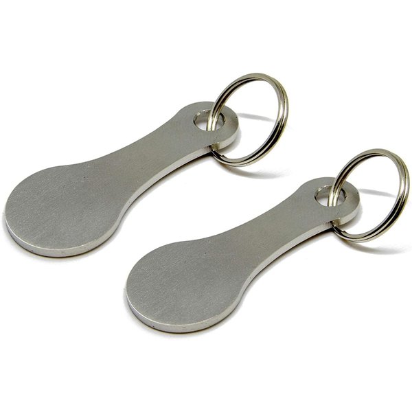 Fusiontec Mini Aluminum Alloy Key Ring Shopping Trolley Tokens - Small Aldi Quarter Holder Keychain for Grocery Shopping Cart, 2 Pcs Silvery
