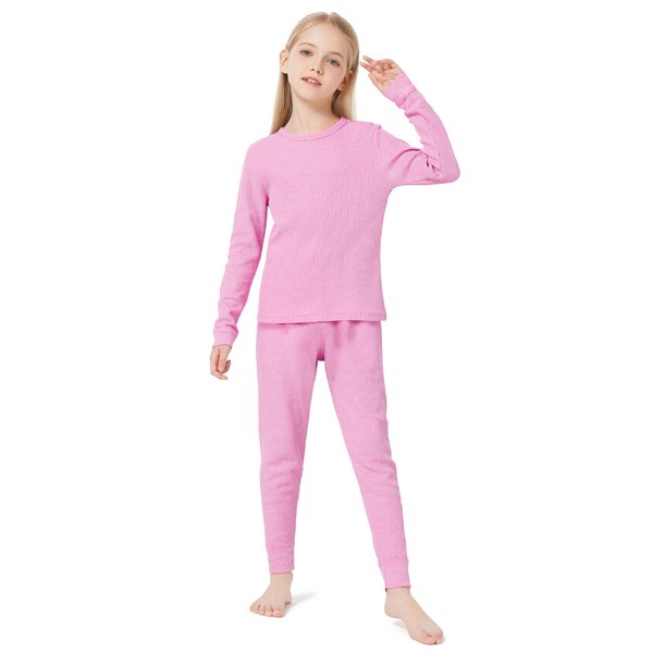 VZV Girls Kids Thermal Set Waffle Girls Thermal Underwear Long Johns for Kids Base Layer Thermal Underwear for Kids Winter Rose Pink