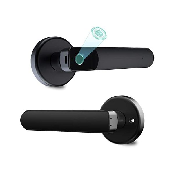 Fingerprint Door Lock,SMONET Biometric Handle Keyless Entry for Front Door,Digital Door Lever Electronic Handle with Auto Lock,Key, Fast Unlock for Bedroom,Office, Apartment,Easy Installation,Black