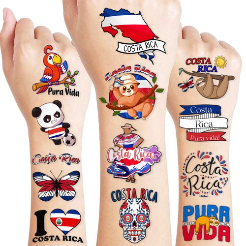 100PCS Costa Rica Pura Vida Temporary Tattoos Stickers Theme Travel Birthday Party Decorations Favors Supplies Summer Tropical Beach Tattoo Sticker Gifts For Boys Girls School Rewards Prizes Carnival