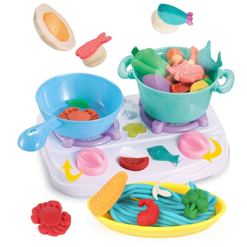 HASAYAQI Kids Play Dough Play Food Set, Stovetop Play Do Kitchen Accessories, Kitchen Creations Toy,Pretend Play Cooking Game, Educational Toddler Toys,Gift for Kids Ages 4-8
