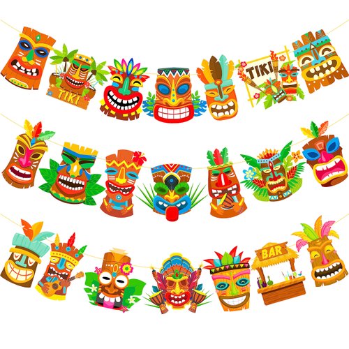 Hawaii Tiki Banner Hawaiian Luau Birthday Party Banners Aloha Garlands Banners Tiki Party Hanging Decorations for Hawaii Summer Theme Baby Shower Supplies