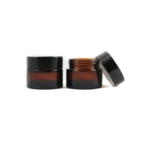 2PCS 100ML Amber Glass Empty Refillable Sample Bottle Cosmetic Face Cream Jar Pot Bottle Container Holder Case with Black Screw Cap Lid and Liners (100ml)
