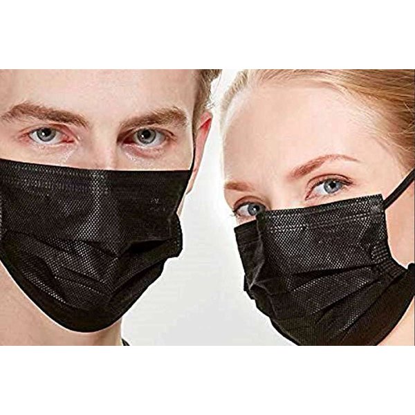 Premium Disposable Face Mask Black Safety Breathable Anti-Dust Mask Mascara Facial for Personal Care Protection (1 Pack Of Black Adult 50 Pcs)