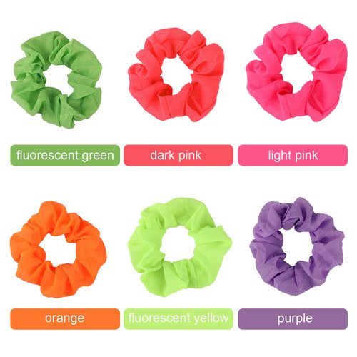 24 Pcs Neon Scrunchies for Hair 80s Neon Hair Accessories for Women Scrunchy Tie Elastic Hair Tie Bands Solid Color Ponytail Scrunchy