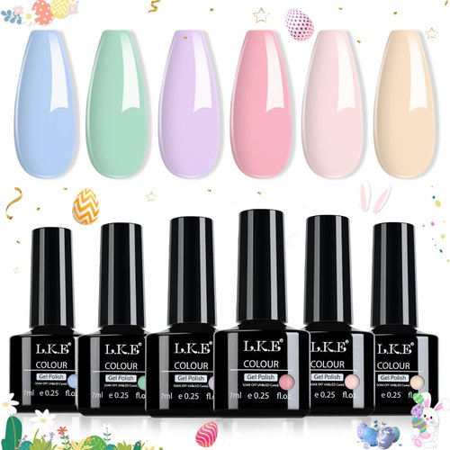 LKE Pastel Gel Nail Polish Set 6 Colors Spring Summer Pink Blue Green Purple Yellow Gel Polish Set Gel Nail Kit Soak Off U V/LED Nail Lamp Nail Art Design Manicure for Home DIY & Salon Easter Gifts