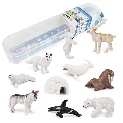 GAICOM Arctic Animal Figures Playset 10 PCS Arctic Fox Arctic Rabbit Polar Bear Seal Beluga Whale Killer Whale Figures Model Toys for Boys Girls Kids