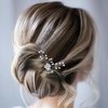 Allereyae Crystal Pearl Wedding Hairpins Barrette Rhinestone Pearl Flower Hair Pins Barrette Gold CZ Pearl Bling Bridal Headpieces Decorative Head Clip Pins Headwear Bridal Hair Accessories for Women