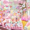 JUYRLE Sweets Birthday Party Decorations for Girls- Pastel Ice Cream Party Supplies, Donut Balloons Happy Birthday Banner Cupcake Topper Candy Theme Birthday for Baby Shower Wedding
