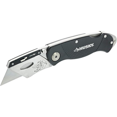 Husky 21113 Folding Sure-Grip Lock Back Utility Knife w/ 10 Disposable Blades Included (Colors Vary)