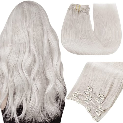 Easyouth Clip in Hair Extensions Human Hair Blonde Real Hair Extensions Clip in Human Hair White Blonde Hair Clip in Extensions Blonde Human Hair Extensions for Women18Inch 5Pcs 70g