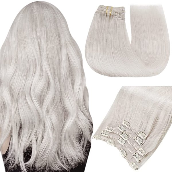 Easyouth Clip in Hair Extensions Human Hair Blonde Real Hair Extensions Clip in Human Hair White Blonde Hair Clip in Extensions Blonde Human Hair Extensions for Women18Inch 5Pcs 70g