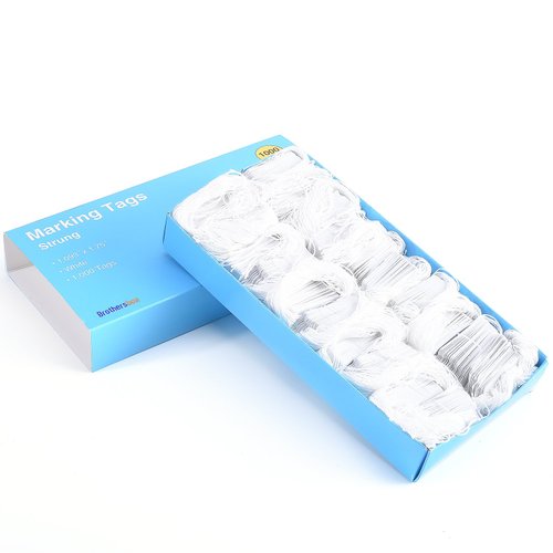 Brothersbox Price Tags with String Attached, 1000pcs White Marking Merchandise Strung Tags Writable Label Hang Tags for Pricing Gift Jewelry Clothing Yard Sale Garage Supplies 1.75 x 1.093 inch