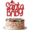 1Pc Christmas Santa Baby Cake Topper Glitter Christmas Santa Hat Baby Shower Cake Decoration for Merry Christmas Baby Shower Gender Reveal Kids Birthday Party Supplies