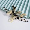 Teyglen Crystal Bride Wedding Hair Comb Black Rhinestone Crystal Hair Comb Gold Leaves Headpiece Hair Piece Black Headpiece Hair Accessories for Women